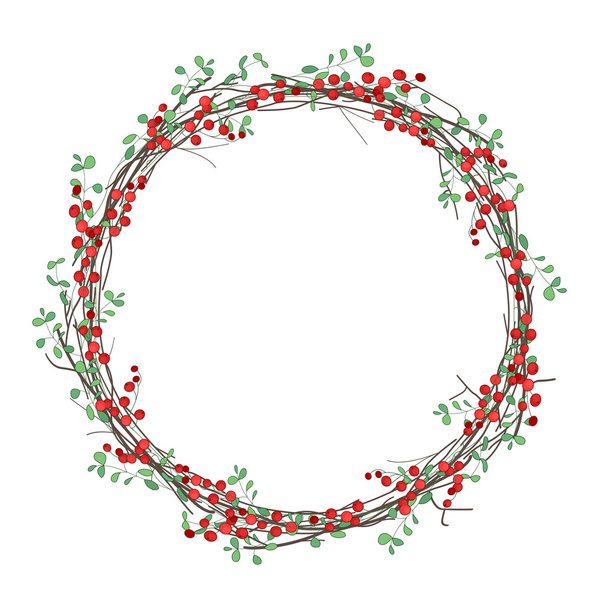 Round Christmas wreath with holly branches isolated on white. For festive design, announcements, postcards, invitations, posters. - Vector, imagen
