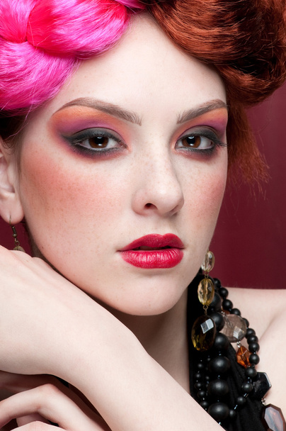 Closeup portrait of fashion girl face with jewel - Foto, imagen