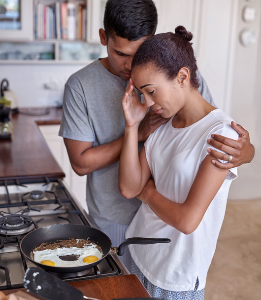 sad couple on kitchen preparing breakfast - Foto, Imagem