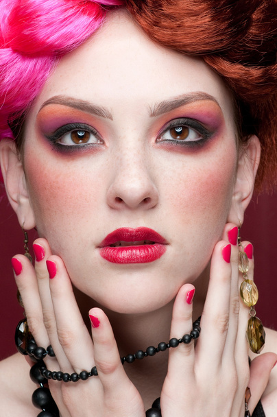 Closeup portrait of fashion girl face with jewel - Fotoğraf, Görsel