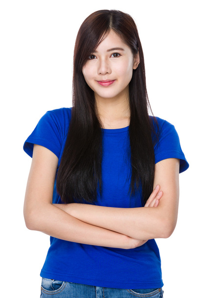 Aasialainen nuori nainen sininen t-paita
 - Valokuva, kuva