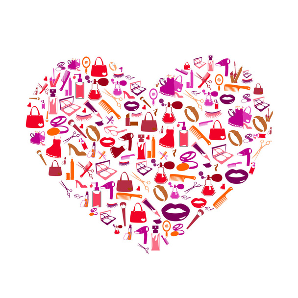 cosmetic, make up and beauty icons and background heart shape.  - Vector, Image