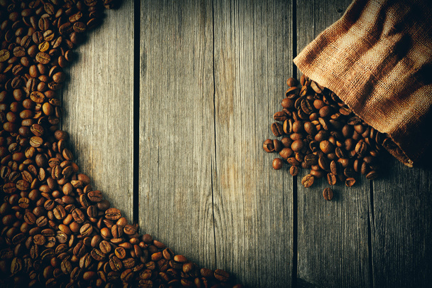 Coffee beans and bag background - Photo, Image