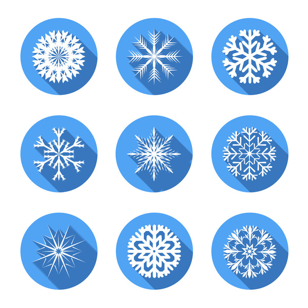 Vector moderne sneeuwvlokken plat pictogrammen instellen - Vector, afbeelding