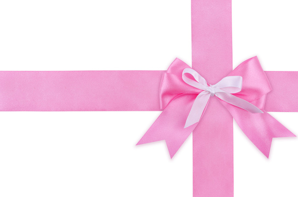 Gift pink ribbon and bow isolated on white background. - Zdjęcie, obraz