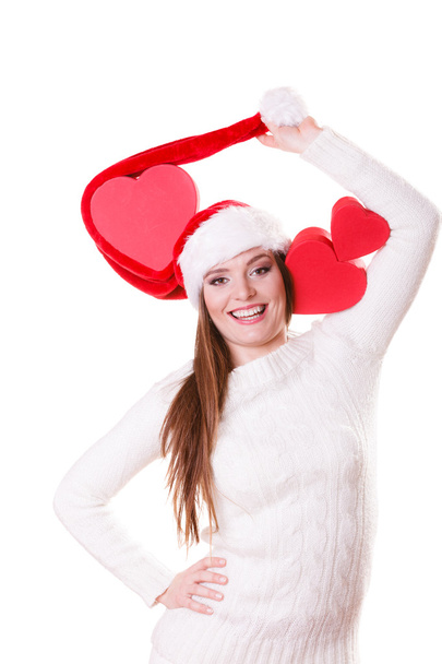 woman  holding red heart boxes - 写真・画像