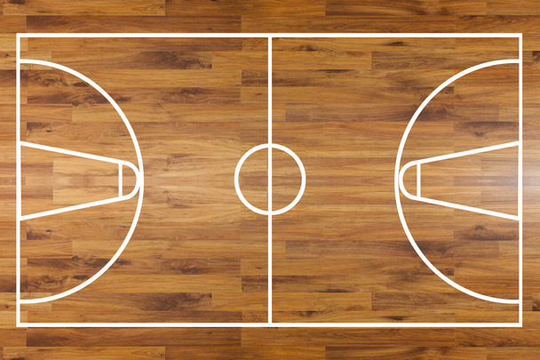 Vista aérea de uma quadra de basquete em madeira
 - Foto, Imagem