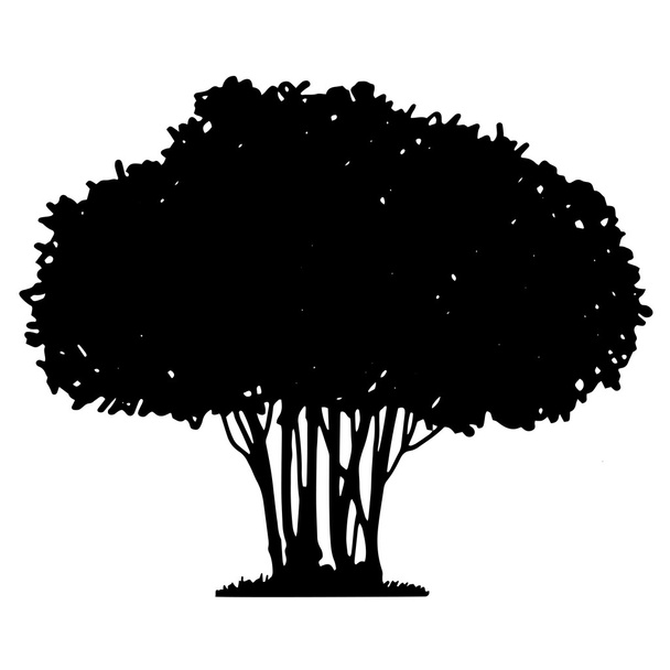 Silueta de árbol y hierba
 - Vector, imagen