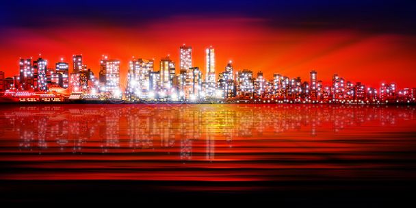 abstract background with silhouette of city - Vector, Image