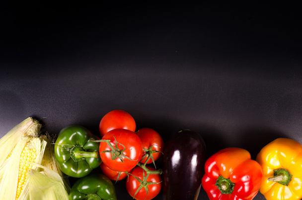 Fresh vegetables, autumn background. Healthy eating frame. - Photo, image
