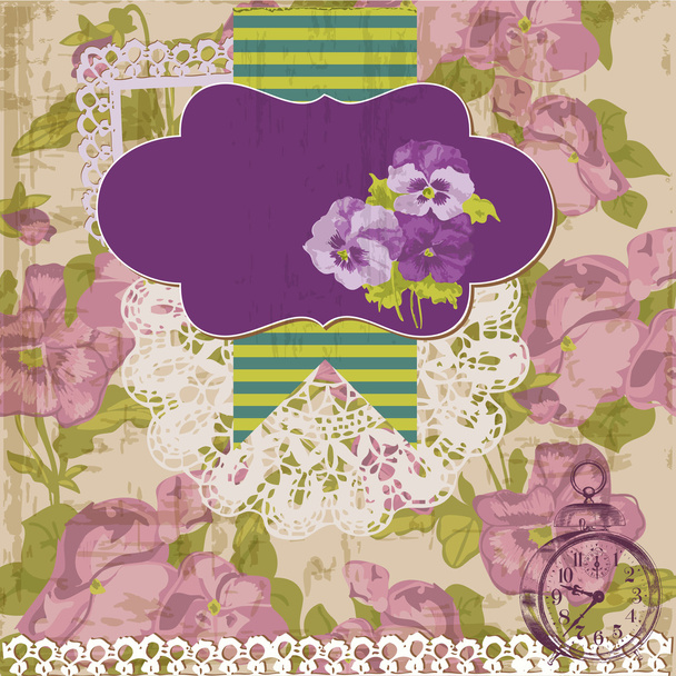 Vintage Scrapbook Design Elements - Viola flowers in vector - Вектор,изображение