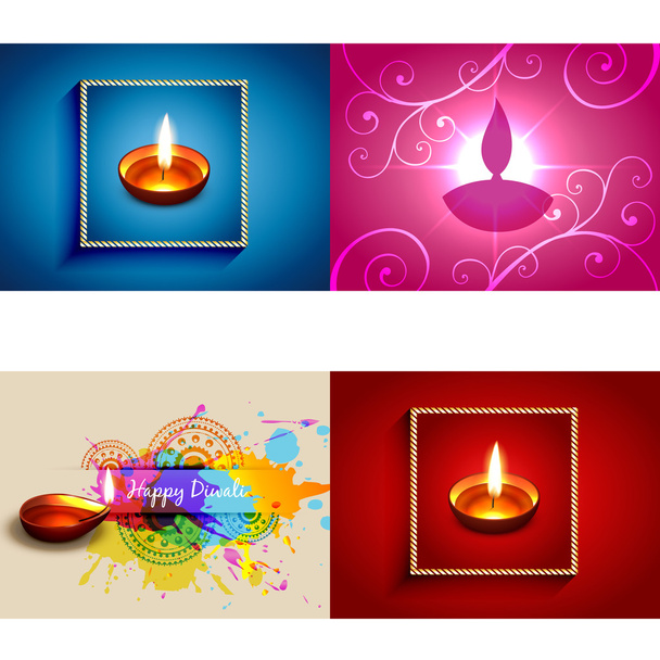 vector collection of diwali diya background illustration - Вектор,изображение