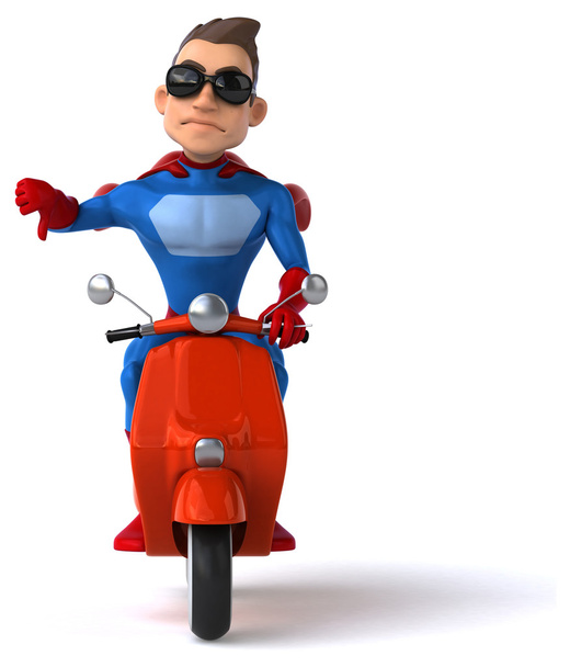 Fun superhero on scooter - Фото, изображение