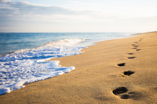 close up of footprints on sandy beach - Valokuva, kuva