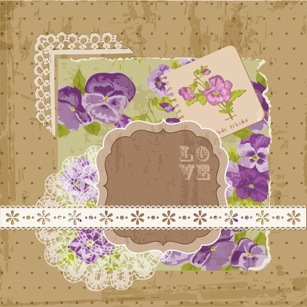Scrapbook Design Elements - Vintage Violet Flowers in vector - Wektor, obraz
