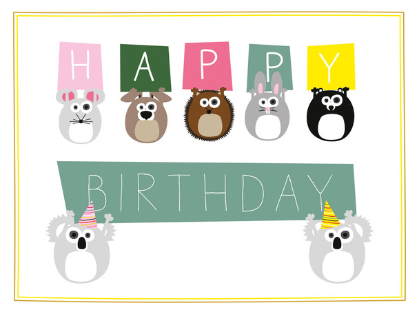 Дикие животные держат таблички с поздравлениями с днем рождения
. - Вектор,изображение