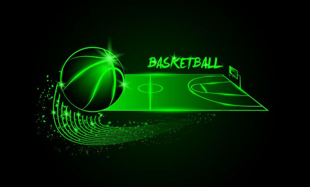 Basketbal bal en basketbalveld in horizontaal perspectief. - Vector, afbeelding