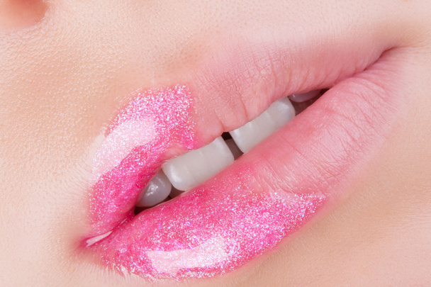 Lips with pink glitter. - Photo, Image