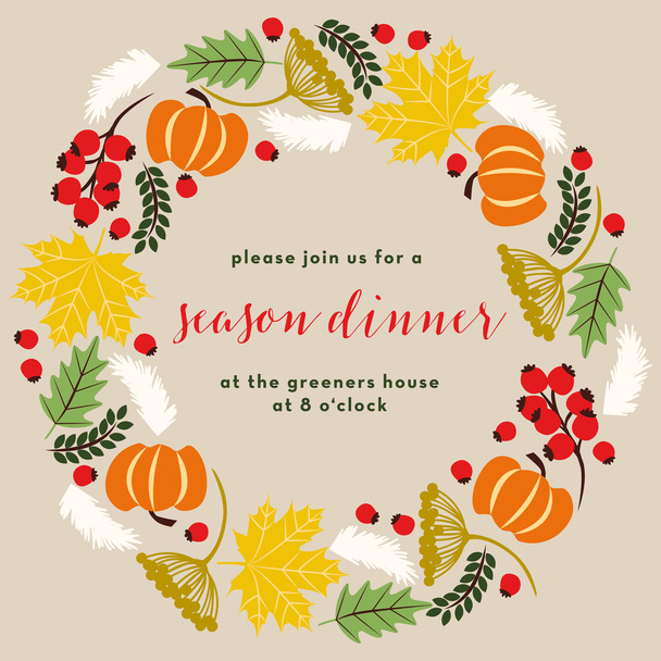 Season dinner invitation card with wreath - Vektor, obrázek