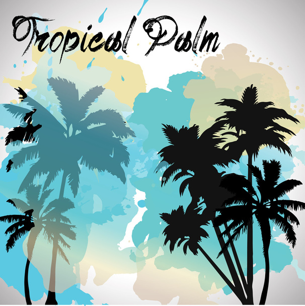 Palm trees, flowers and grass, black silhouettes on white background. Vector - Vector, Image