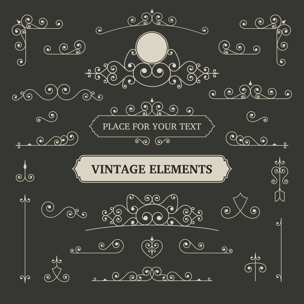 Vintage vector labels and scroll elements - Vector, Image