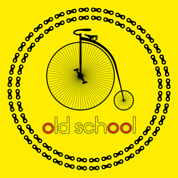 Penny pedos icono de la bicicleta (logotipo o etiqueta) con texto de la vieja escuela. Silueta negra aislada de bicicleta en círculos de cadena. Ilustración vectorial
 - Vector, imagen