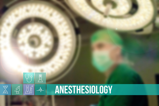 Anesthesiology medical concept image with icons and doctors on background - Foto, afbeelding