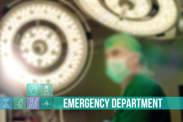 Imagen del concepto médico del departamento de emergencias con iconos y médicos en segundo plano
 - Foto, Imagen