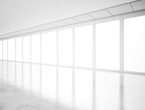 Panoramic windows in open space interior. 3d rendering - Foto, Imagem