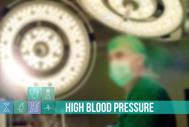 Υψηλή αρτηριακή πίεση ιατρική έννοια εικόνας με εικονίδια και οι γιατροί σε φόντο - Φωτογραφία, εικόνα
