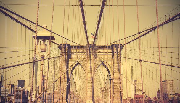 Ρετρό στυλ vintage φωτογραφία της γέφυρα του Μπρούκλιν, Νέα Υόρκη, ΗΠΑ. - Φωτογραφία, εικόνα