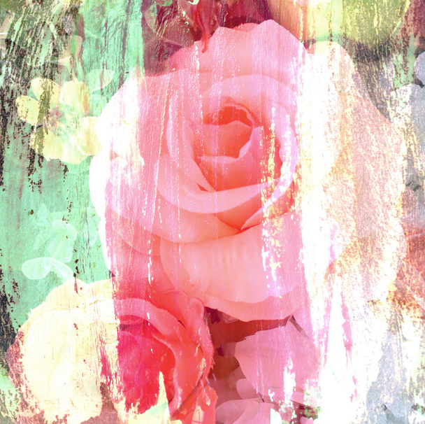 Vintage rose painted with brush stroke on wall background - Photo, Image