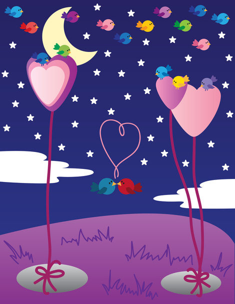 Valentine aves à noite
 - Vetor, Imagem