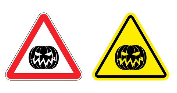 Warning sign attention Halloween. Hazard yellow sign terrible ho - Vector, Image