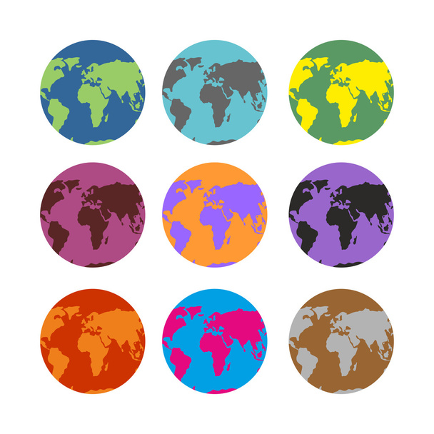 Set di atlanti a colori. Mappa multicolore della Terra. Continente mondiale
 - Vettoriali, immagini