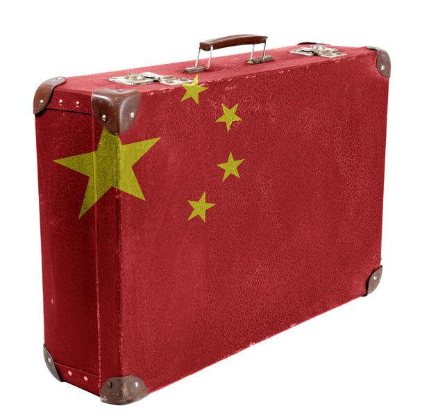 Китайський прапор намальовані на стару валізу шорсткою подорожі або стовбур - Фото, зображення