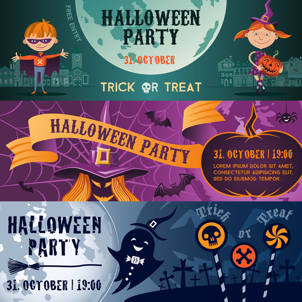 Halloween party flat banners set - Vector, Image