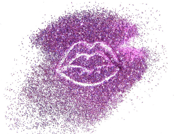 Beyaz arka plan üzerinde pembe glitter dudakları ışıltı - Fotoğraf, Görsel