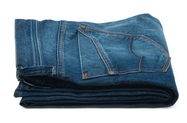 eine blaue Jeans auf weißem Hintergrund - Foto, Bild