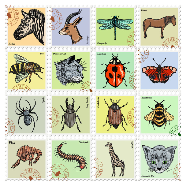 conjunto de sellos vectoriales con diferentes animales
 - Vector, Imagen