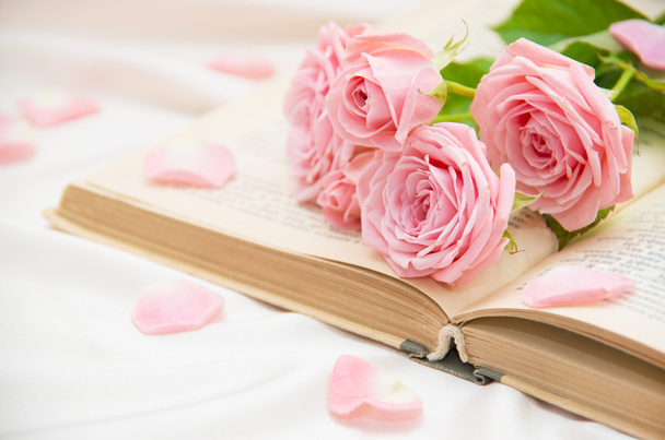 Roses and old book. Toned image - Photo, Image