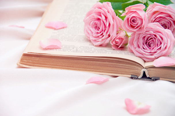 Roses and old book. Toned image - Photo, Image