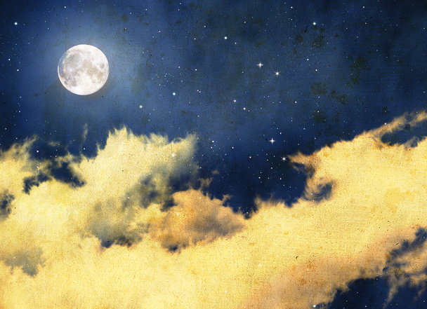 Vintage fond de ciel nocturne avec pleine lune et nuages
 - Photo, image