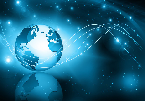 Global iş dünyasının en iyi internet kavramı. Küre, teknolojik arka planda parlayan çizgiler. Elektronik, Wi-Fi, ışınları, sembolleri İnternet, televizyon, mobil ve uydu iletişimi - Fotoğraf, Görsel