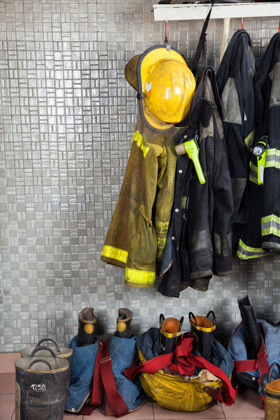 Firefighter Suits At Fire Station - Fotoğraf, Görsel