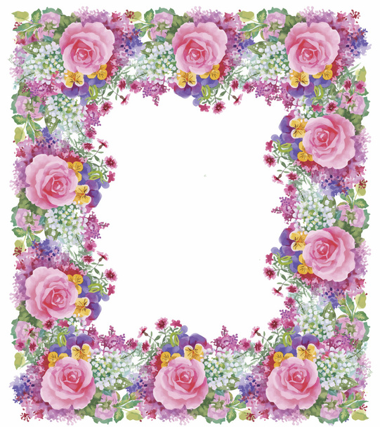 Цветочный акварельный венок для красивого дизайна
 - Вектор,изображение