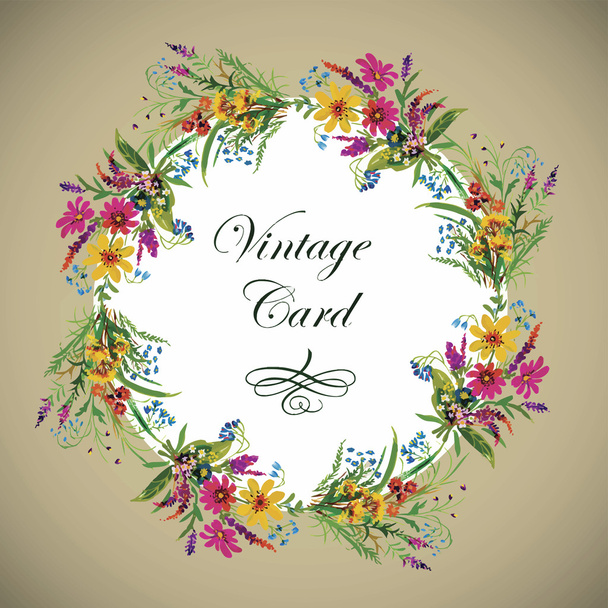 Greeting card with flowers, watercolor, can be used as invitation card  and other holiday and  summer background. - Vector, Image