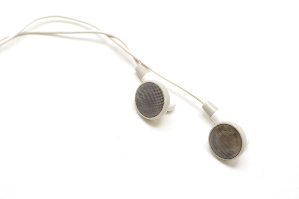 white audio earbuds isolated on white - Photo, Image