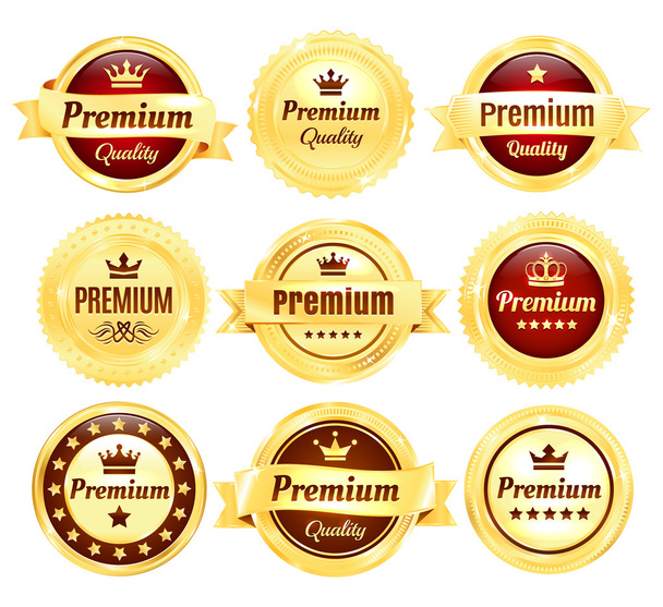 Odznaki jakości Premium złoty - Wektor, obraz