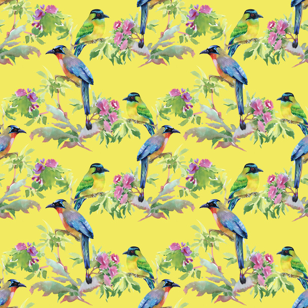 branches with leaves and colorful birds - Fotó, kép